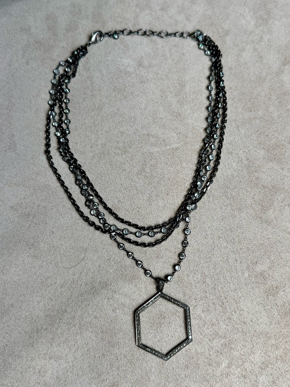 Multi-Strand Black Pave Hexagon Pendant Necklace